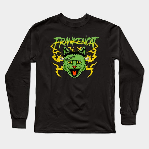 FrankenCat Frankenstein monster parody Long Sleeve T-Shirt by Deduder.store